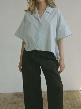 NWOT Shaina Mote Fredrick Cotton Poplin Top in Pale Blue One Size